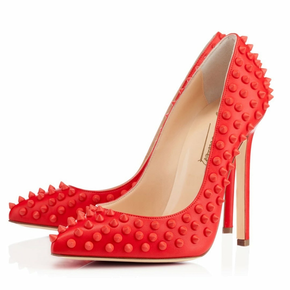 Spiky Red High Heel Pumps with rivets and pointed toe Size 8.5 / 40 New